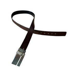 Vintage Kenneth Cole Reaction Brown Leather Belt With Chunky Y2K Silver Buckle